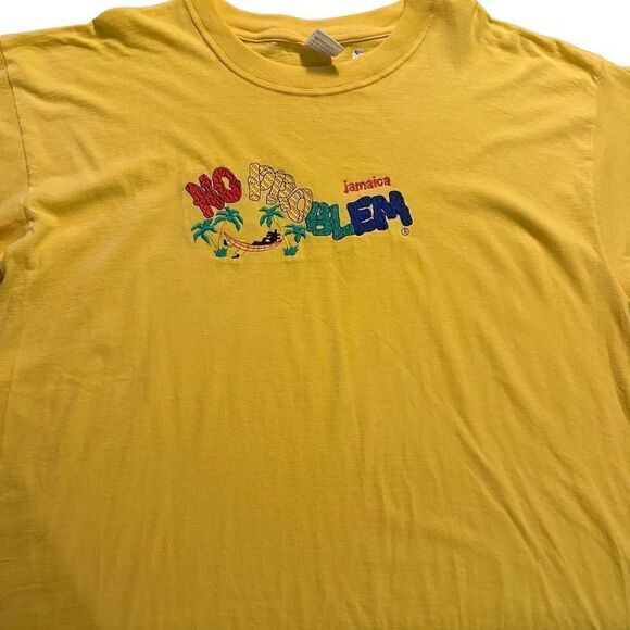 Vintage Y2K Jamaica No Problem Embroidered Mens Yellow T Shirt Size XXL New - Picture 2 of 7